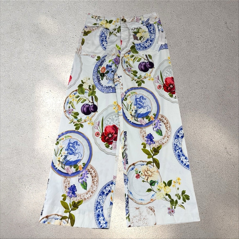 Anthropologie Colette Crop Wide-Leg Pants Sz 27 Maeve Floral Scarf Tapestry NWT - Picture 3 of 8